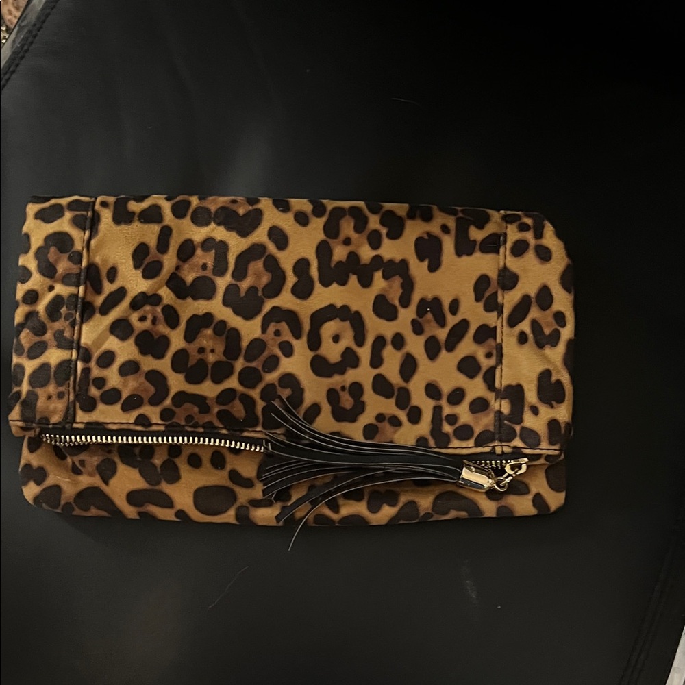 Leopard Print Clutch with Tassel